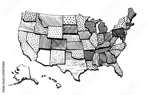 Drawing Art Map Of United States Of America Funny