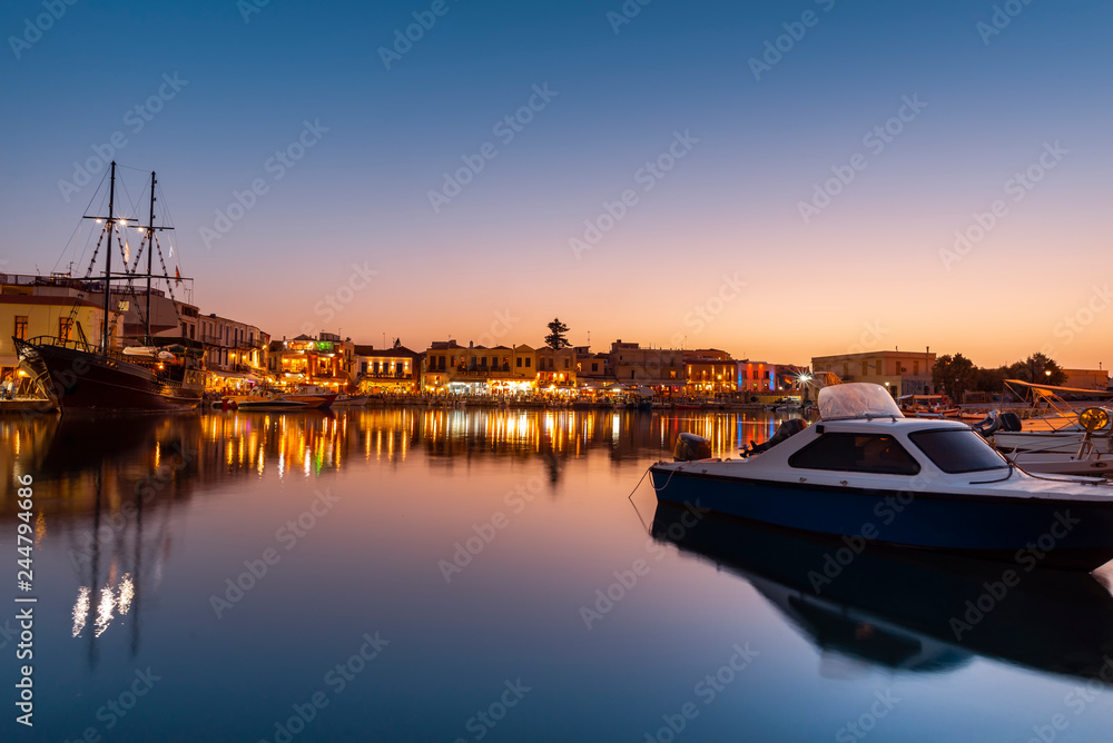 Fototapeta premium Greece, Crete Rethymno, old venetian harbor at the night.