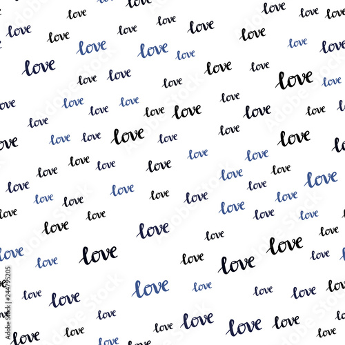Dark BLUE vector seamless background with words of love.