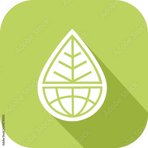 Earth globe surmounted by a leaf