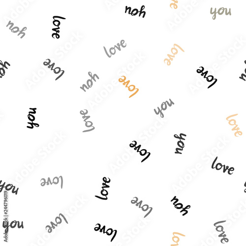 Dark Orange vector seamless pattern with phrase LOVE YOU.