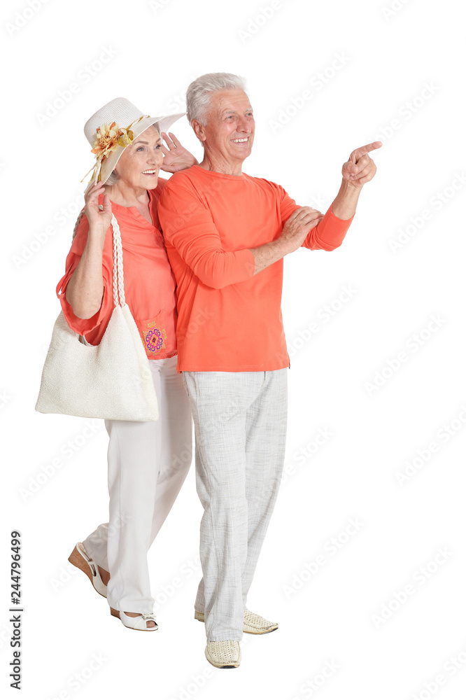 Portrait of happy  senior couple  on  white background