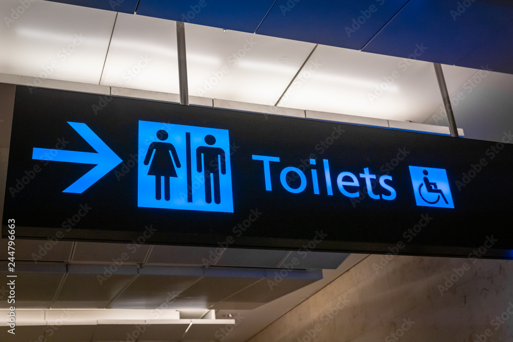 Toilet sign and icon in English at airport Toilet sign and icon in English at airport