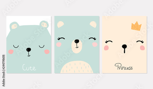 Billede på lærred Cute kids print with bear faces and quotes