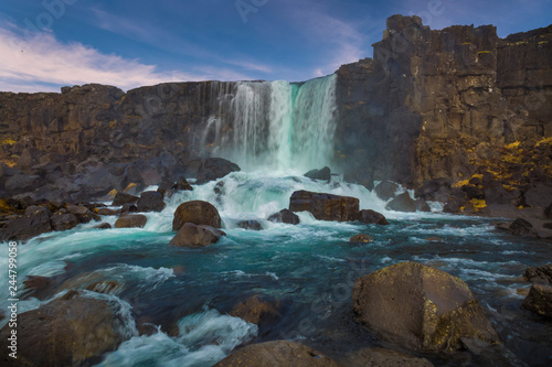 waterfall at sunset