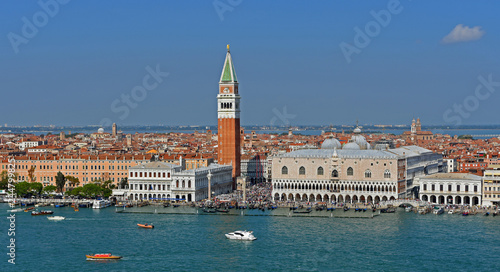 View of the Doge's palace the Campanile and Riva Degil  Schiavoni from across the Lagoon Venice Italy.  © harlequin9