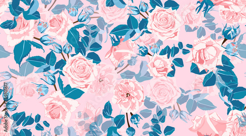 Floral Roses Pattern in Pastel Colors.
