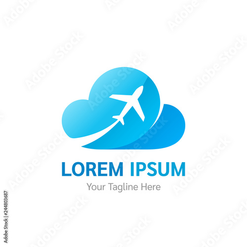 Vector logo design for airlines, travel agencies, tourism apps, logistics companies. Airplane and cloud icon.