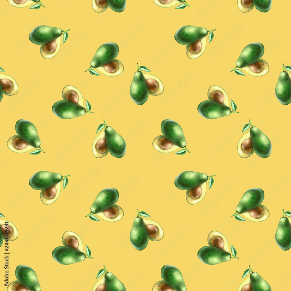 Patern.Patern avocado on an orange background Patern.Patern avocado on an orange background