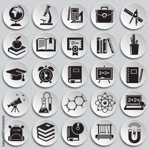 Education icons set on plates background for graphic and web design, Modern simple vector sign. Internet concept. Trendy symbol for website design web button or mobile app