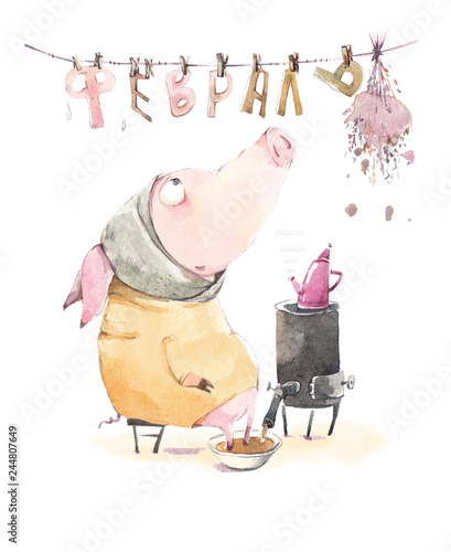 Pig warms up waiting for spring