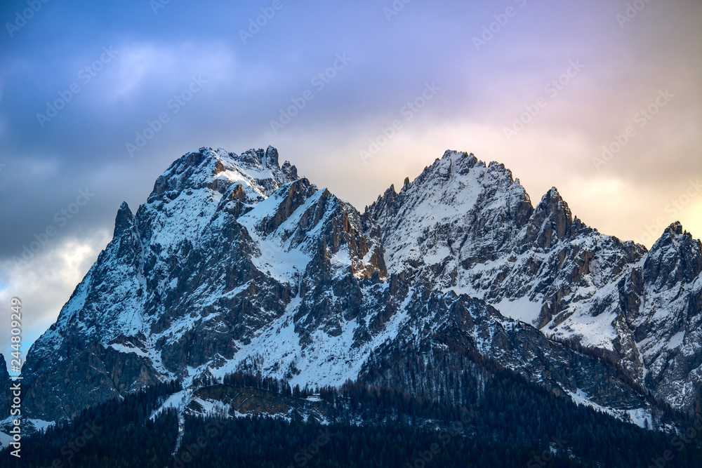 Dolomites Mountains Italy in winter, Cima Undici peak near Sesto