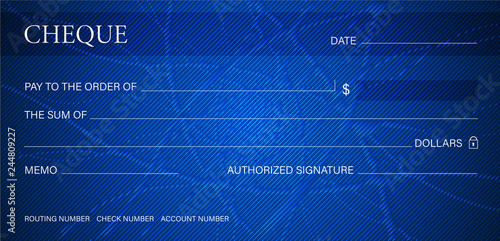 Cheque, Check (Chequebook template). Guilloche pattern with abstract line watermark. Background hi detailed for banknote, money design, currency, bank note, Voucher, Gift certificate, Money coupon