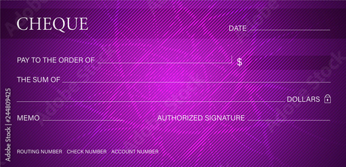 Cheque, Check (Chequebook template). Guilloche pattern with abstract line watermark. Background hi detailed for banknote, money design, currency, bank note, Voucher, Gift certificate, Money coupon