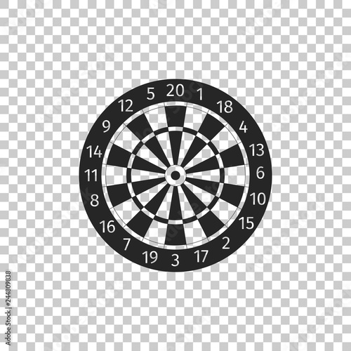 Classic darts board with twenty black and white sectors icon isolated on transparent background. Dart board sign. Dartboard sign. Game concept. Flat design. Vector Illustration photo