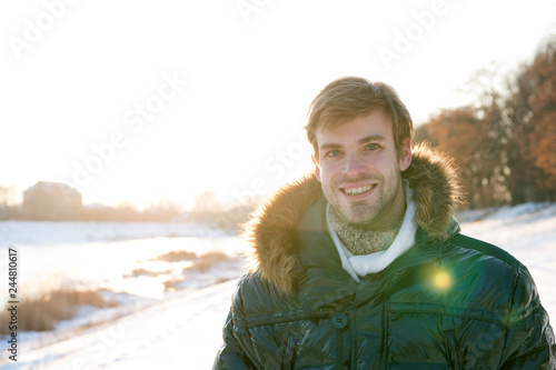 Vászonkép Man traveling in winter, nature