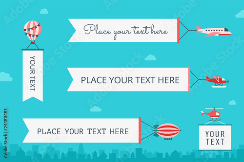 Air transport with banners flat vector illustration. Part two.