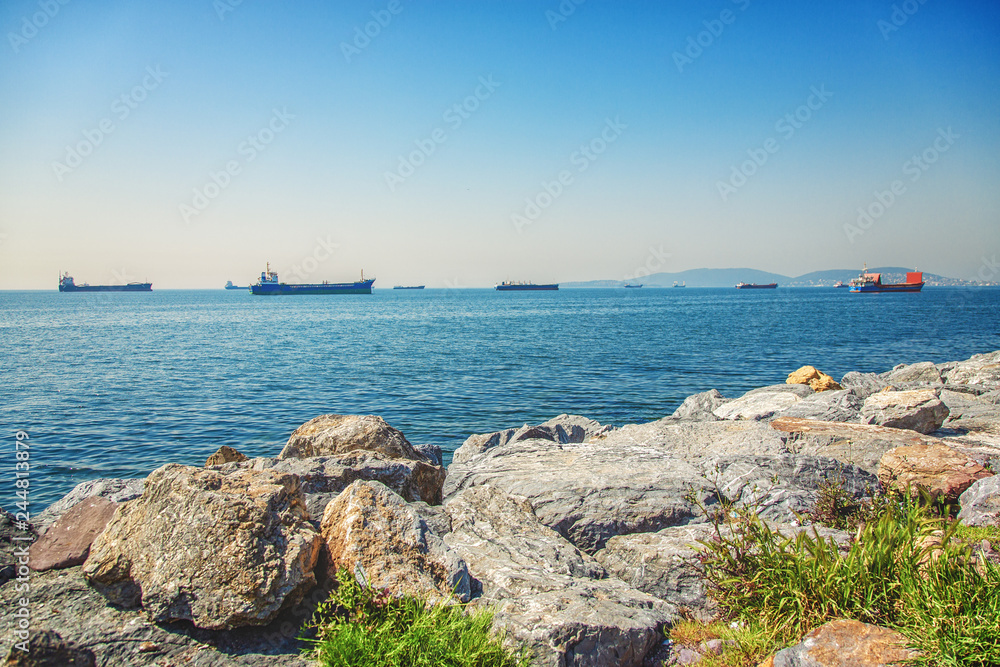 View of the Marmara sea from the shore of Kartal district