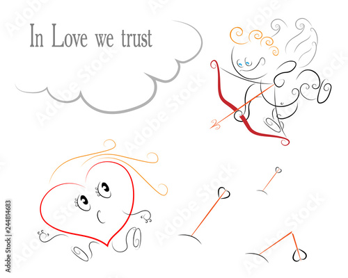 Valentine`s Day Card - Cupid shoots a Heart.You can run away from love forever, but in the end it will overtake you anyway