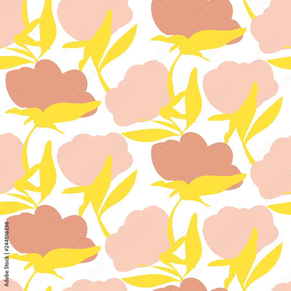 Bold flower silhouettes seamless vector pattern.