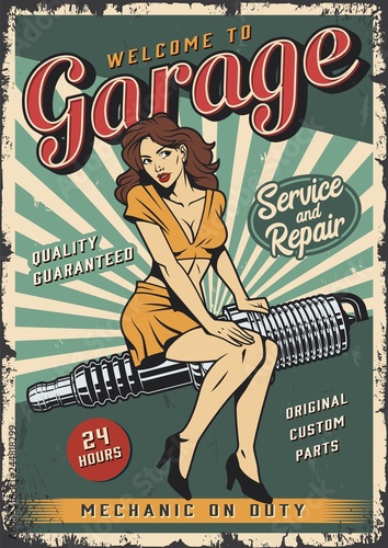 Vintage garage repair service colorful poster
