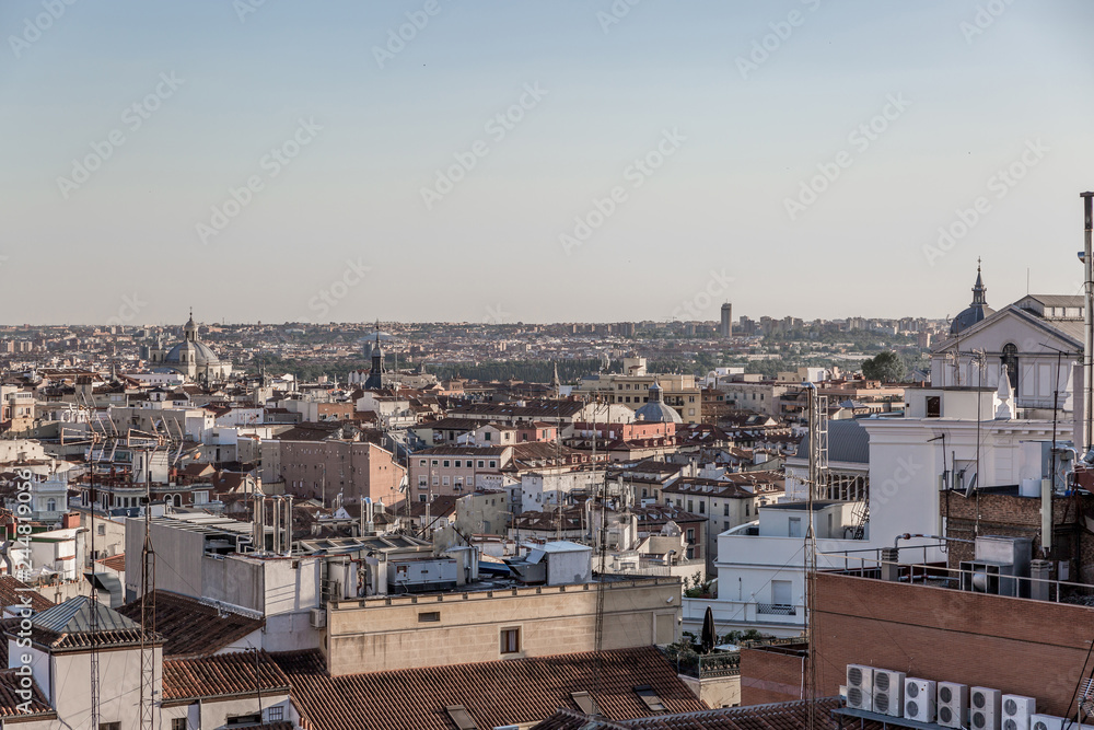 View from above of an area of Madrid with classic houses and buildings