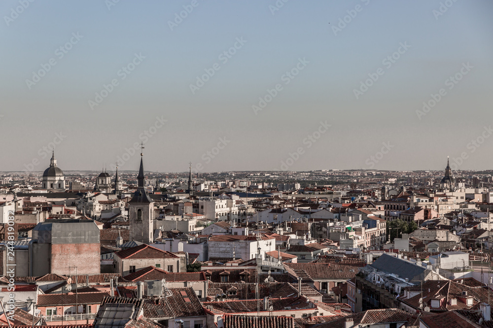View from above of a part of the city of Madrid with classic houses and buildings