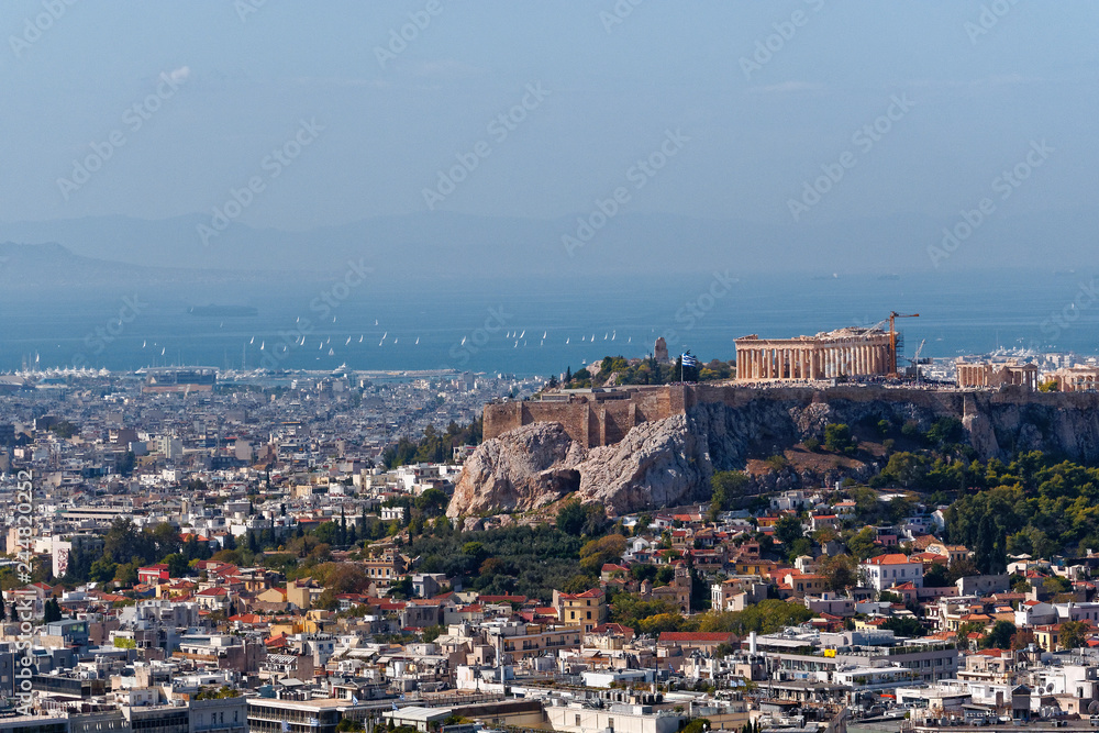 Athens Greece, Parthenon on Acropolis hill panoramic view