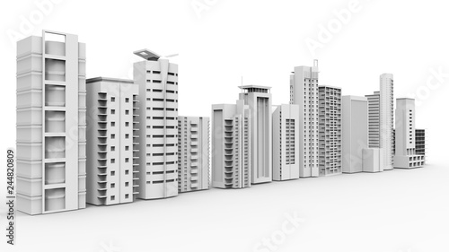 Buildings  skyscrapers  metropolis image. 3d illustration. On a light background.