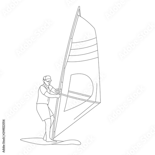 windsurfing ,vector illustration ,lining draw , front 