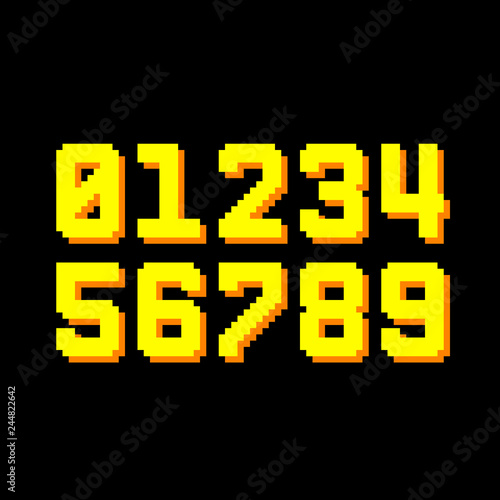 8-Bit Pixel Numbers With Shadows. EPS8 Vector