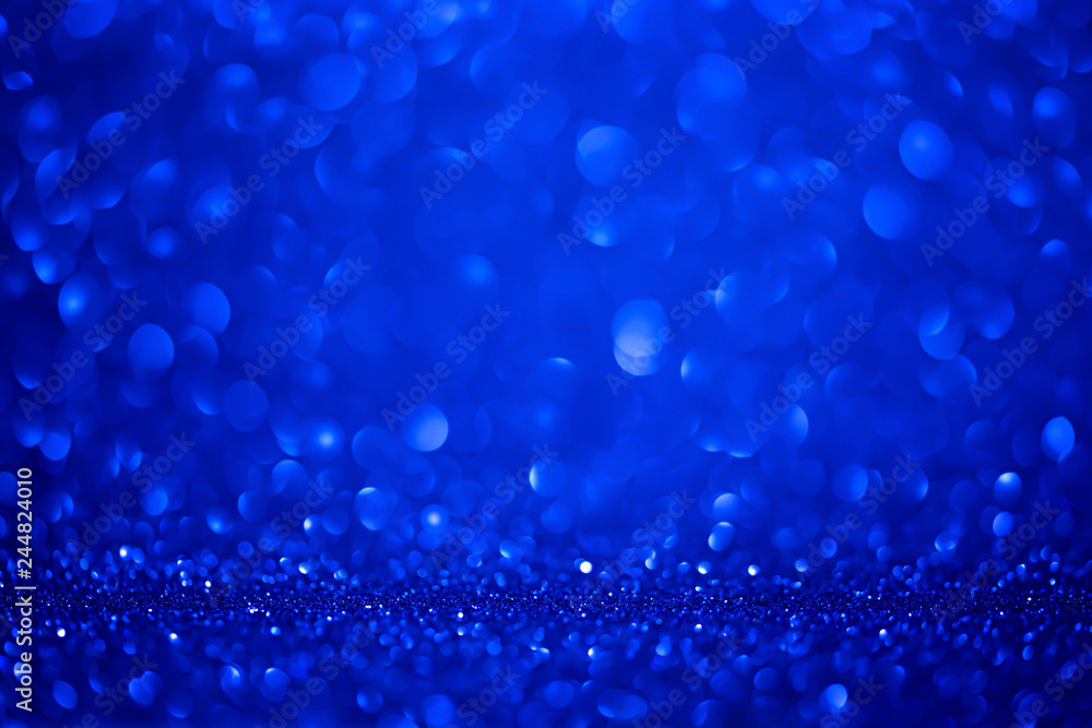Blue Bokeh round shape Background. Greeting card Birthday with Bright blue glitter Lights for Valentine's Day, Mother's or Women day. Studio shot