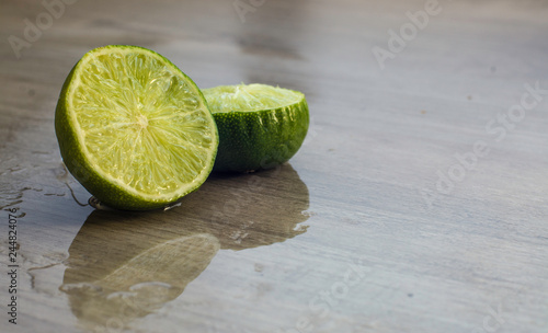 fresh green lime in water
