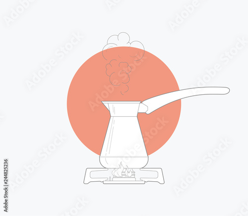 line art vector illustration kitchen coffepot. isolated white background. Vector illustration design for t-shirt graphics, posters, brand books and other uses  photo