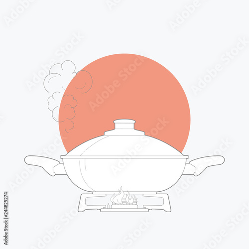 line art vector illustration kitchen kazan. isolated white background. Vector illustration design for t-shirt graphics, posters, brand books and other uses 