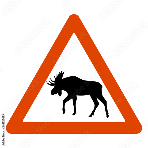 road sign,  moose  crossing the road, vector 