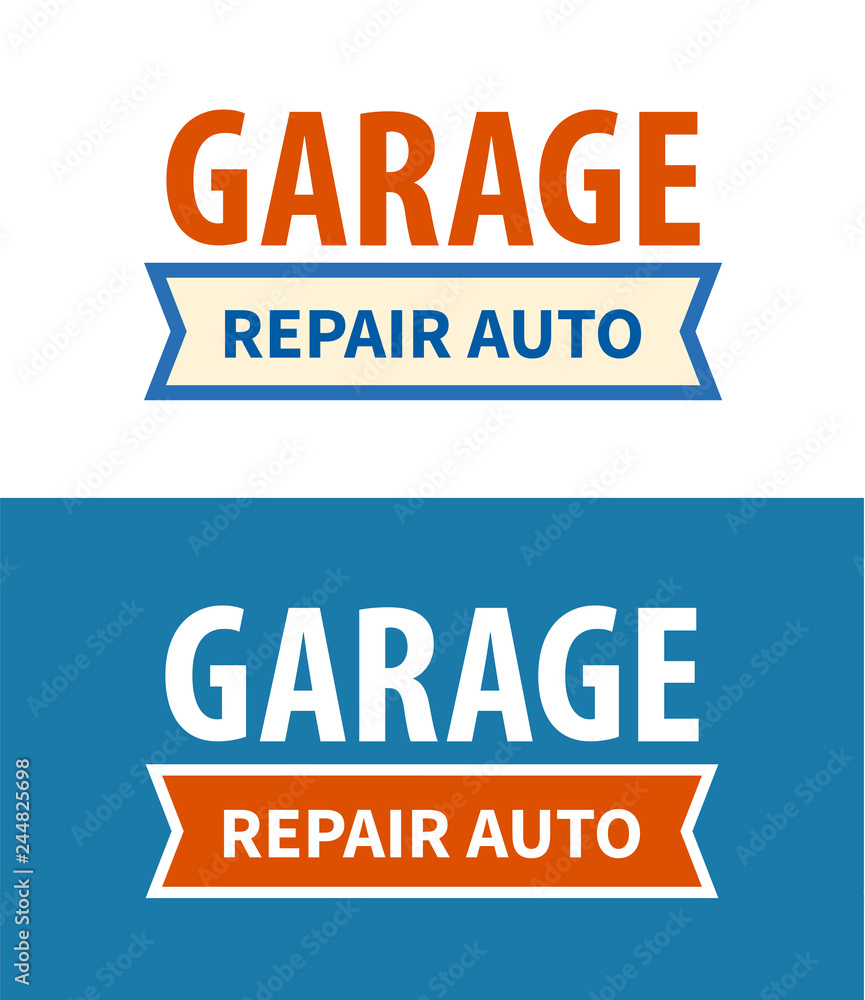 Garage - repair auto service signboard on white and dark blue background - Vector template design of Garage emblem. Garage - repair auto service signboard on white and dark blue background - Vector template design of Garage emblem.