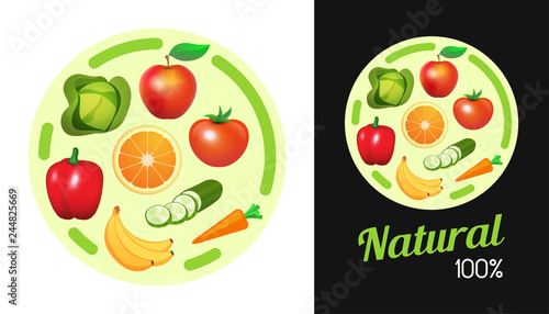 Round sticker with Fruit an...