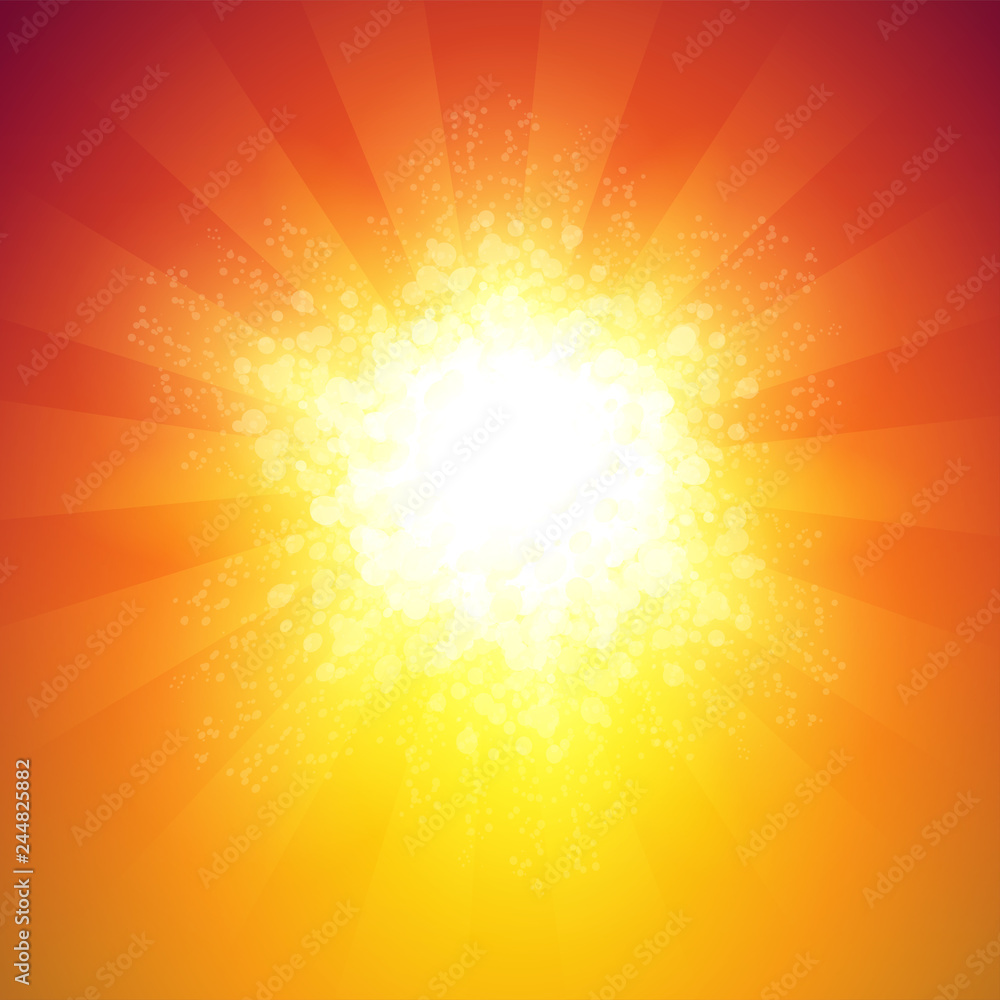 Obraz premium Background with Shiny burst in warm colors with rays of light - Great backdrop with copy space.