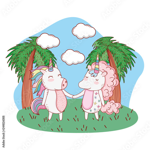 unicorn couple outdoors cartoon