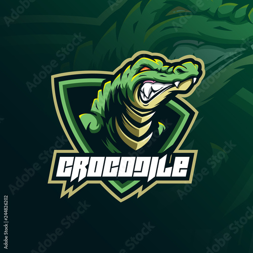 crocodile mascot logo design vector with modern illustration concept style for badge, emblem and tshirt printing. angry aligator illustration for sport team.