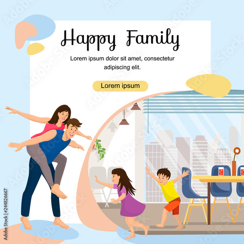 Happy Family Enjoying New Home Vector Web Banner