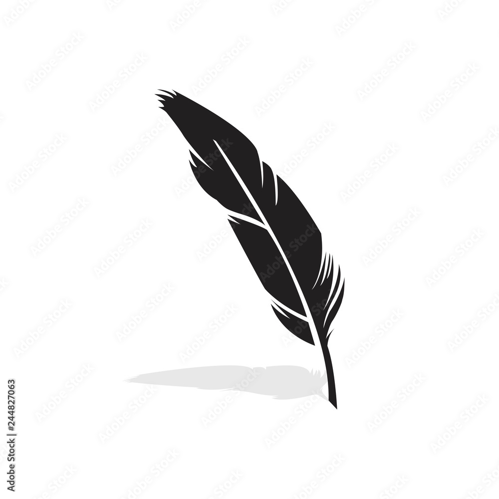 Obraz premium Vector feather silhouette isolated on white background. Option 2. Feather of bird.