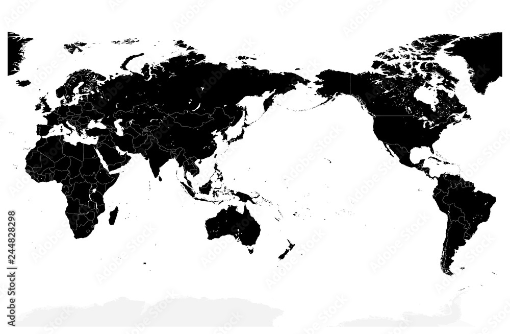 Obraz premium World Map Black Color Pacific Centered. No text