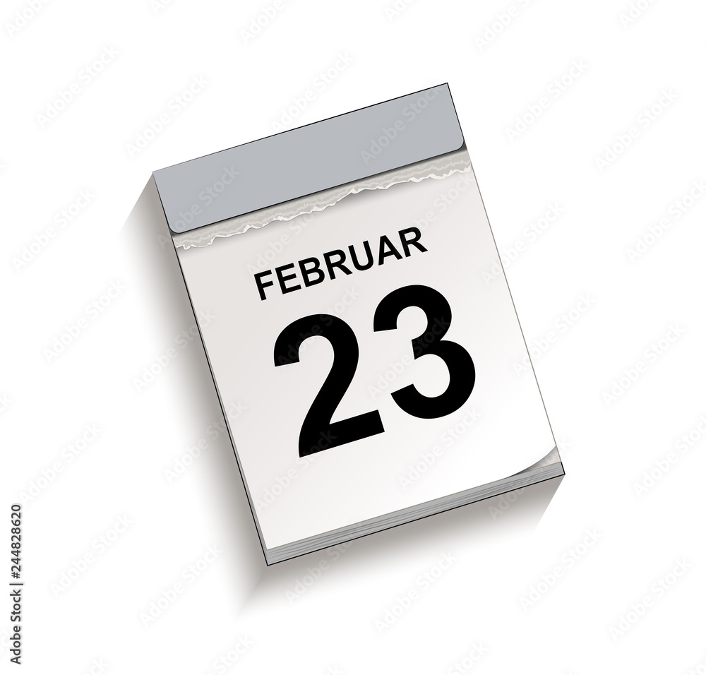 Kalender Februar 23, Abreißkalender mit Datum, Vektor Illustration isoliert auf weißem Hintergrund Kalender Februar 23, Abreißkalender mit Datum, Vektor Illustration isoliert auf weißem Hintergrund