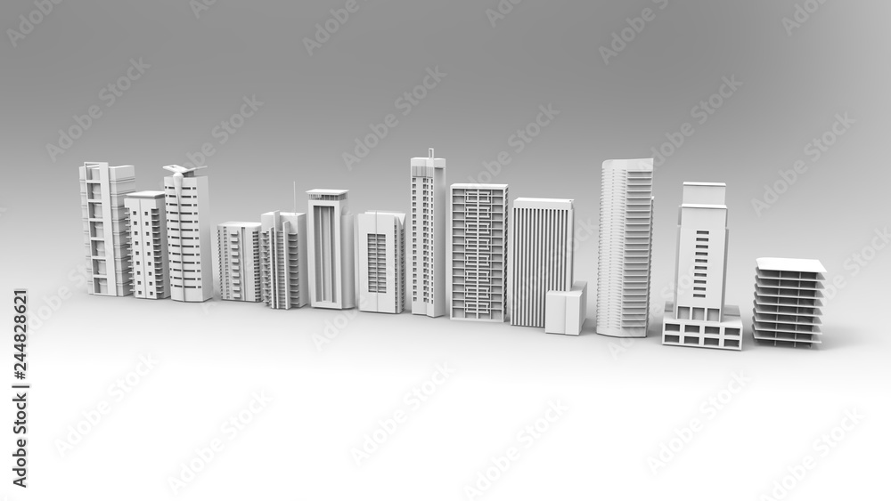 Buildings, skyscrapers, metropolis image. 3d illustration. On a light background.