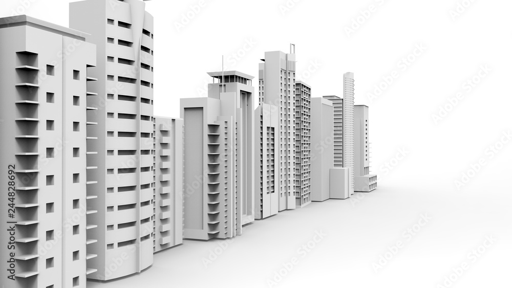 Buildings, skyscrapers, metropolis image. 3d illustration. On a light background.