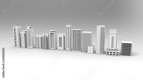 Buildings  skyscrapers  metropolis image. 3d illustration. On a light background.