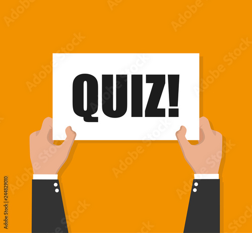 Hand holding placard with quiz vector illustration