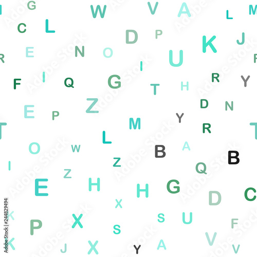 Light Green vector seamless background with signs of alphabet.